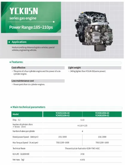 4-Cylinder-Gas-Engine-YCK08185N-60-YCK08185N-62-for-Trucks-185-210PS