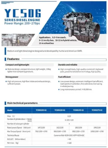 High Quality YCS06245-62 Diesel Engine 245HP