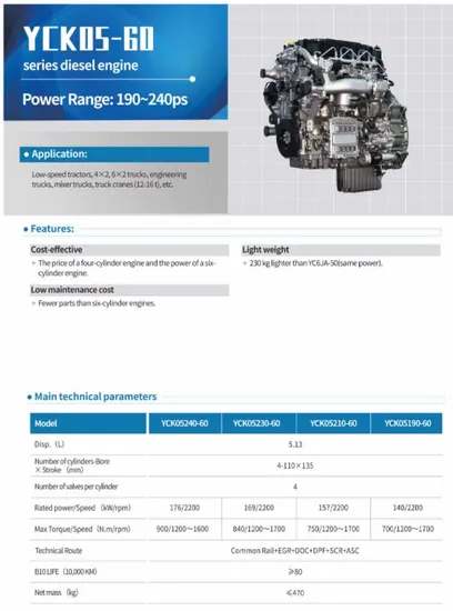Powerful-4-Cylinder-Diesel-Engine-Yuchai-Yck05-Series-Engine-for-Trucks