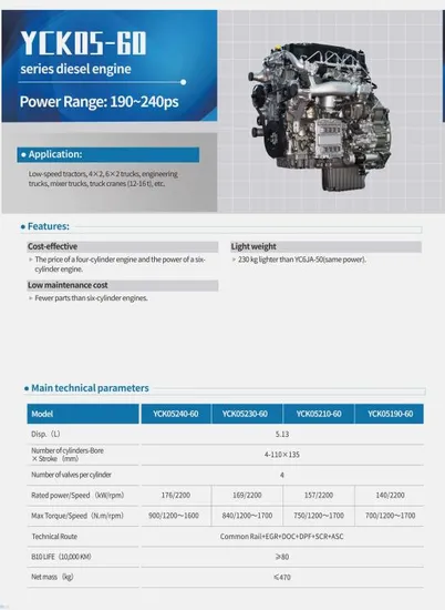 Powerful-4-Cylinder-YCK05240-60-Engine-for-Trucks-230-260HP